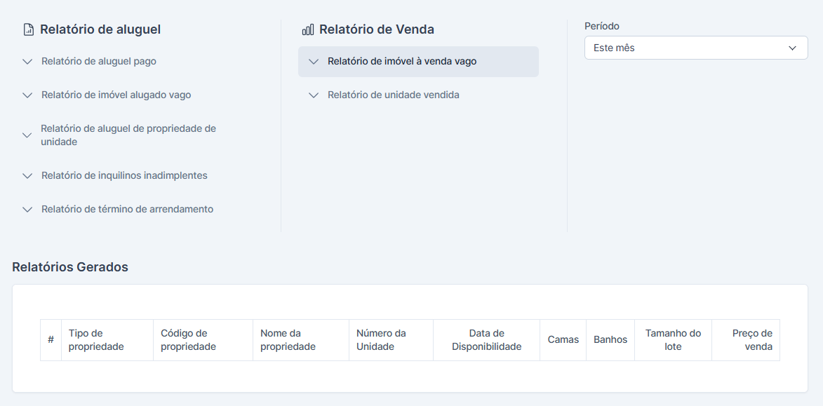 Tela de Relatórios IDiMOB